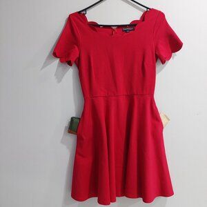 Smak Parlour  Size S Red Fit & Flare Dress Scalloped Neckline W/Pockets.